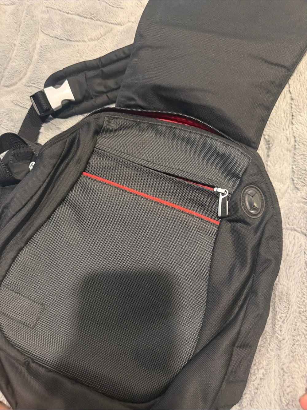 Tumi Black Nylon Men's Backpack with Red Logo Accent